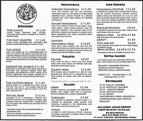 big bear whitehorse menu.